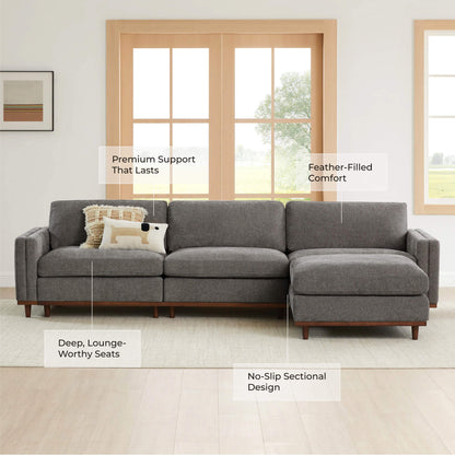 Liam 4-Piece Overstuffed Feather Wood Base Sectional Sofa