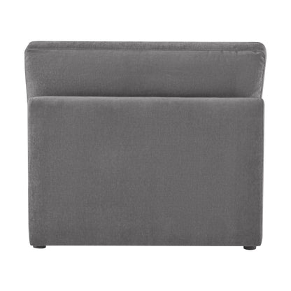 Kenna Armless Chair back in gray fabric, showcasing design and comfort.