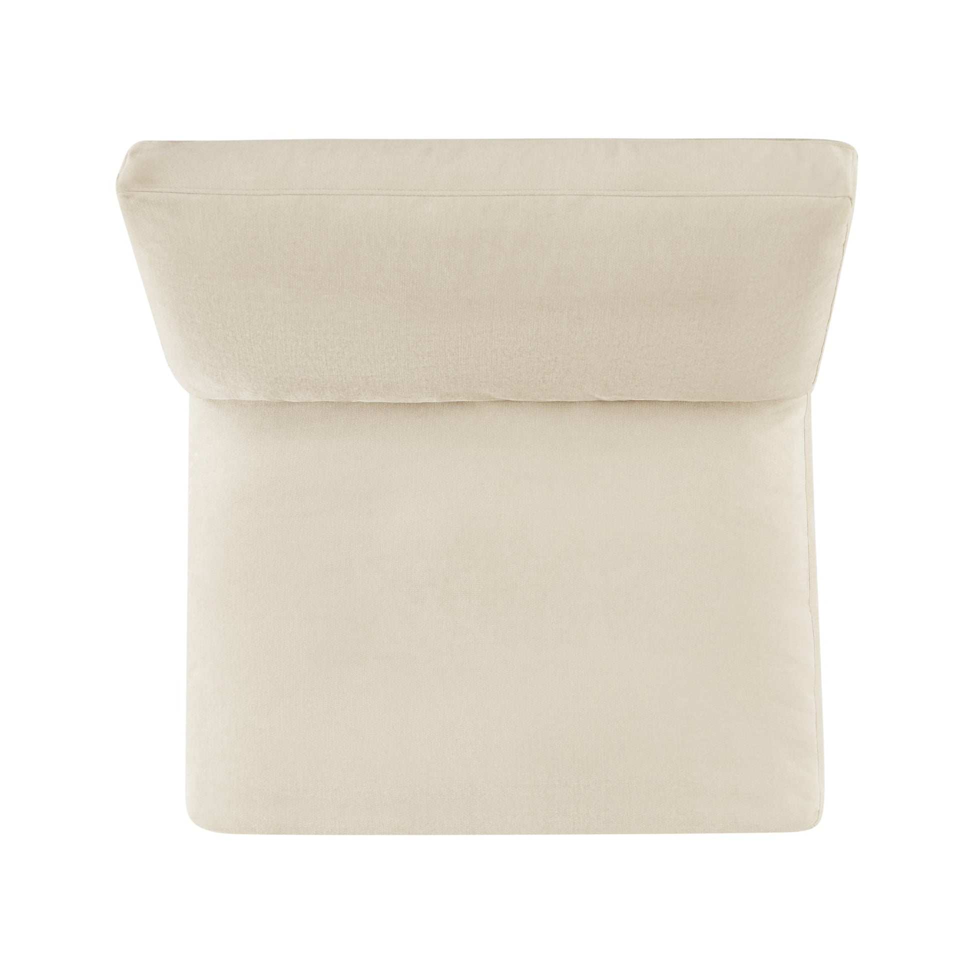 Kenna Armless Chair, top-down view in light beige fabric. Comfortable seating for living room.