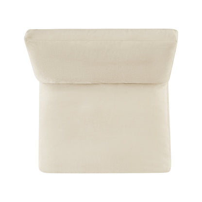 Kenna Armless Chair, top-down view in light beige fabric. Comfortable seating for living room.