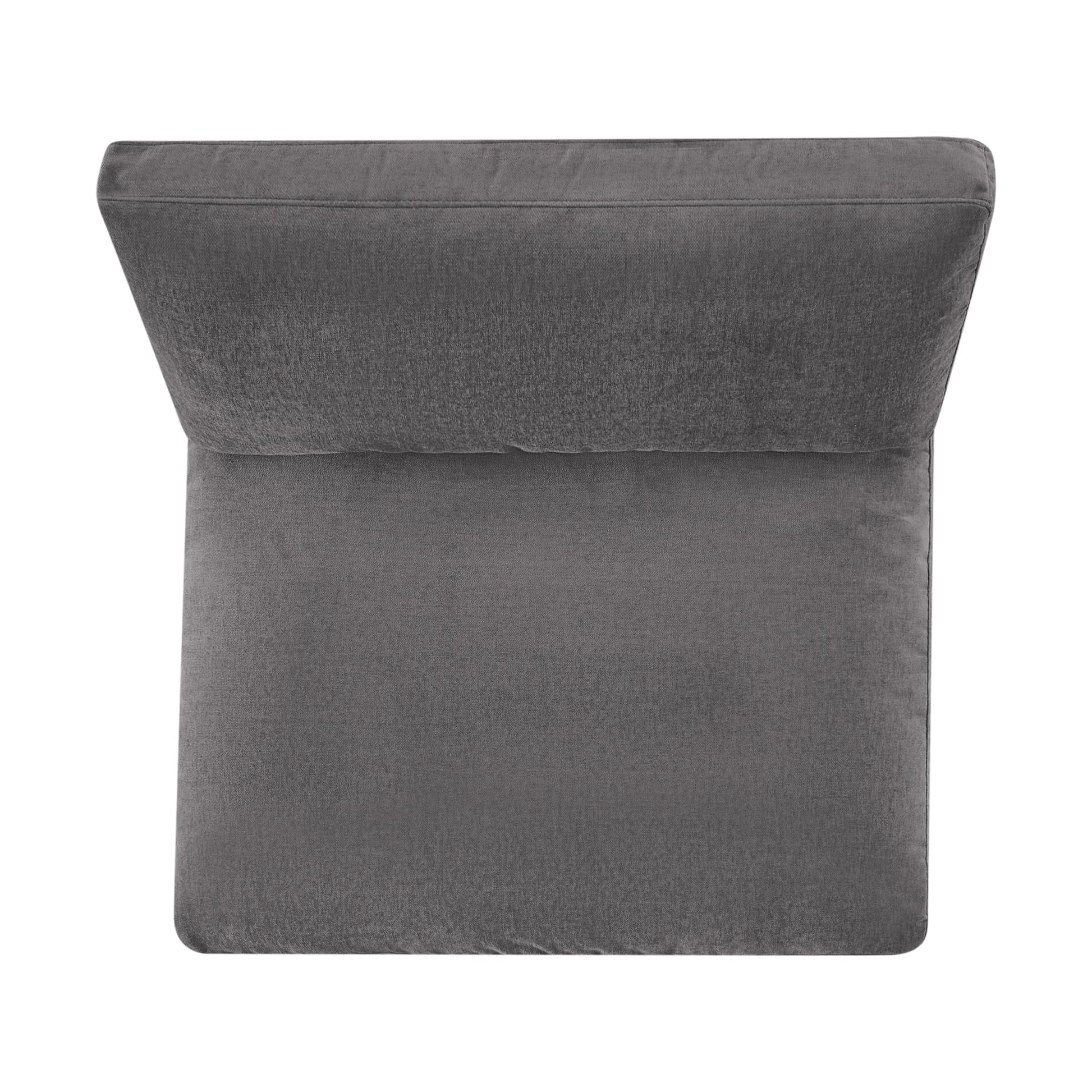 Kenna Armless Chair, top view in gray fabric. Comfortable seating for living room.