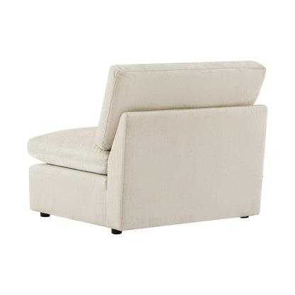 Kenna Armless Chair in light beige fabric, modern design, comfortable seating, and low profile.