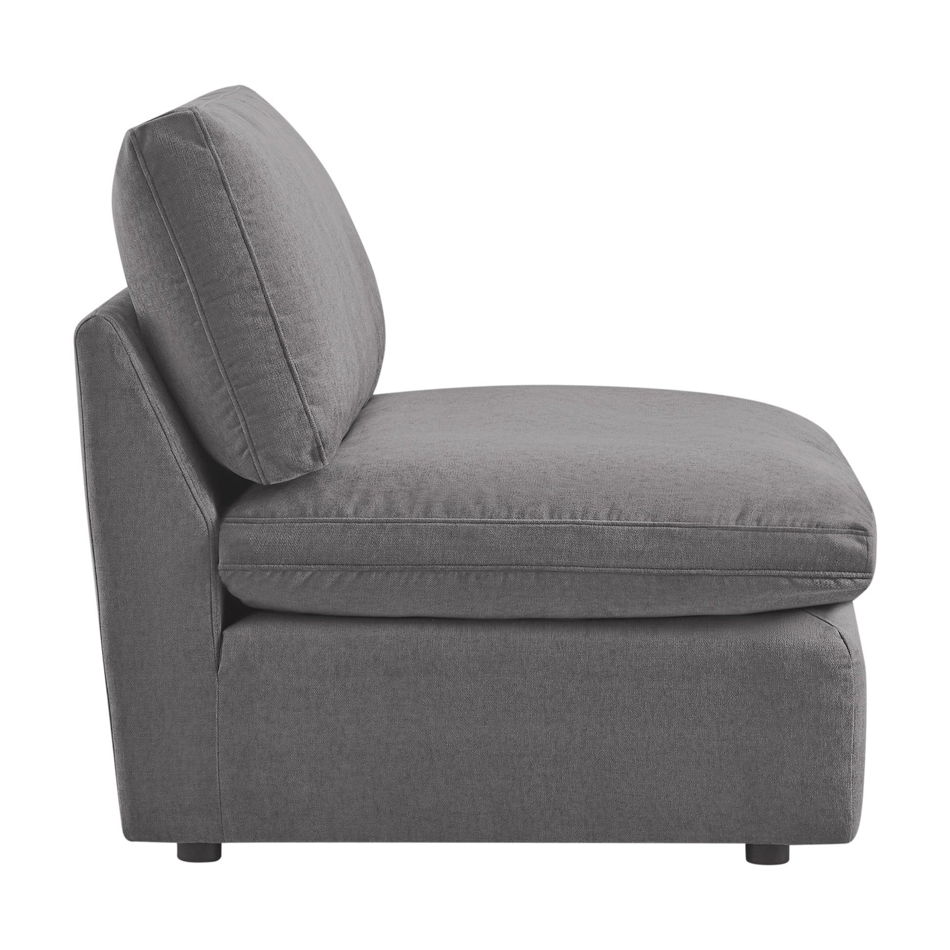 Kenna Armless Chair in gray fabric, modern design, comfortable seating