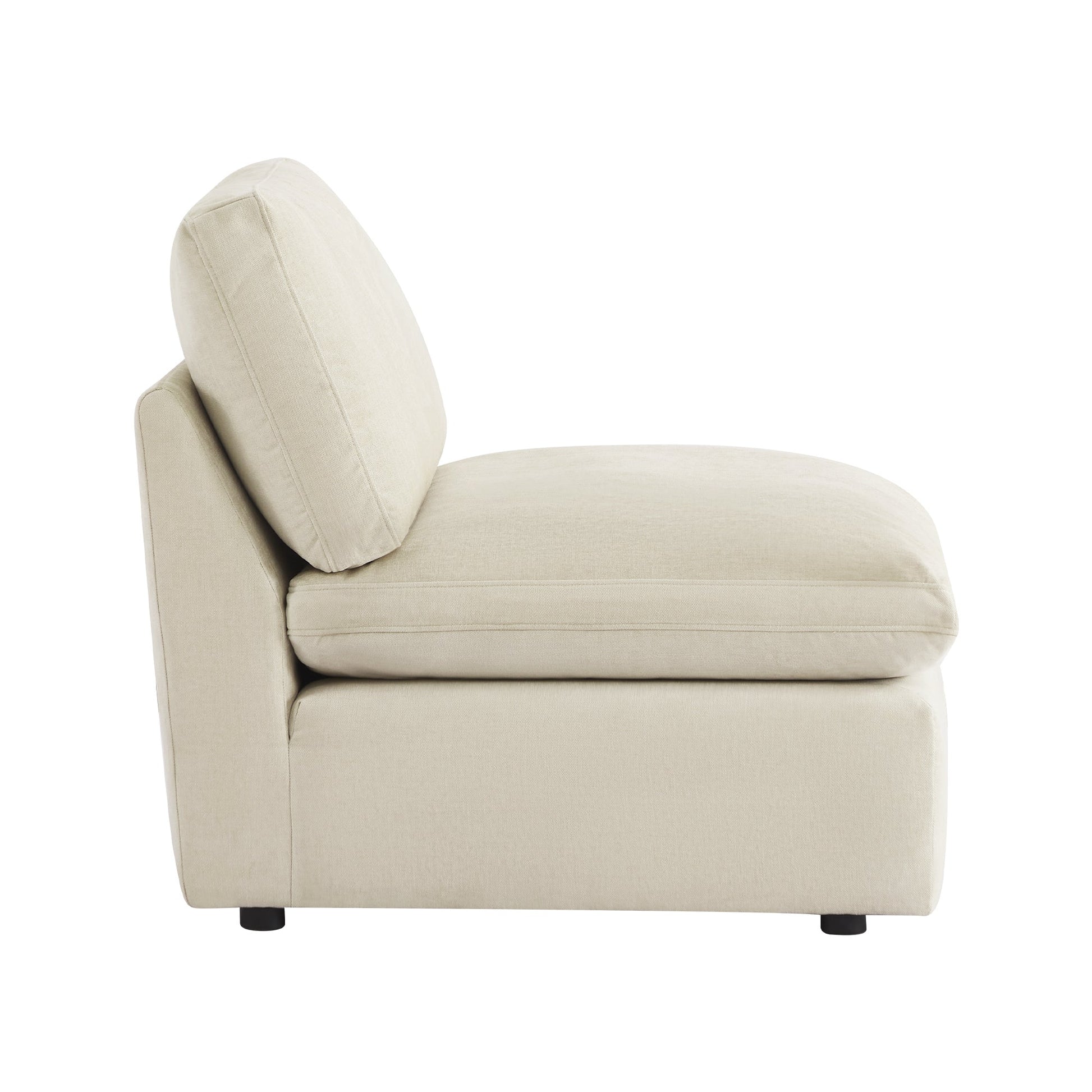 Kenna Armless Chair in light beige fabric, modern design, and comfortable seating
