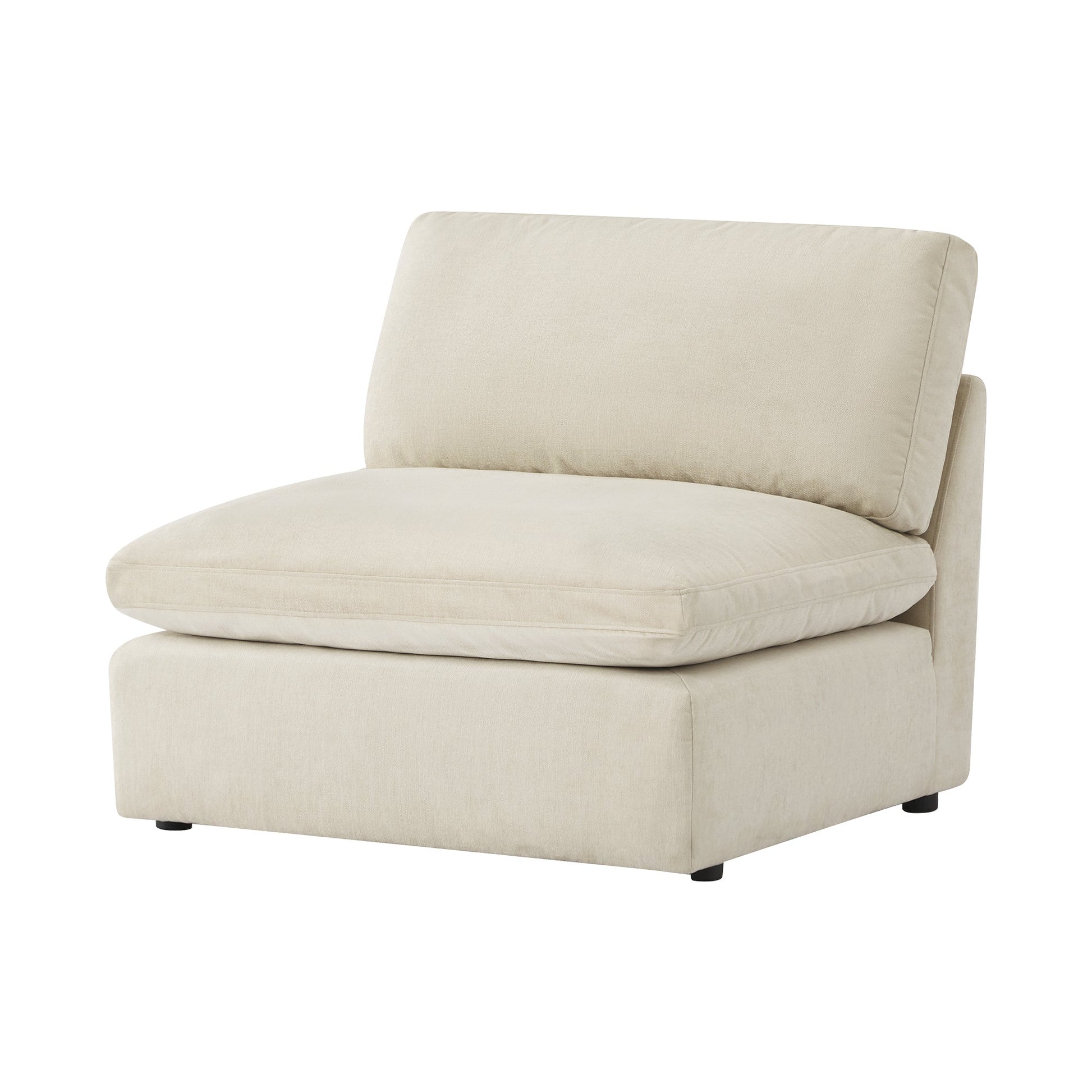 Kenna Armless Chair in light beige fabric, modern design, and comfortable seating