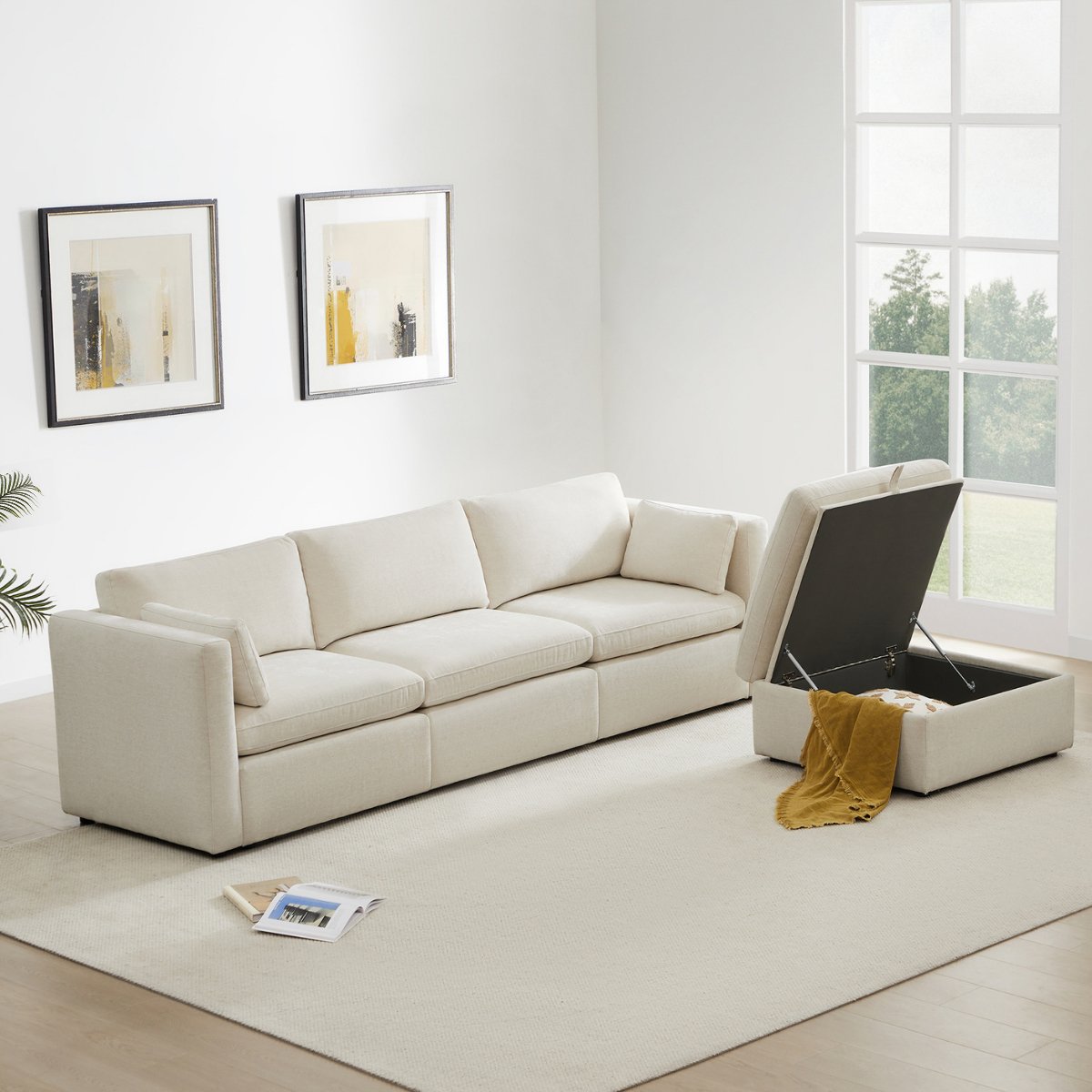 CHITA LIVING-Delaney 4-Piece Modular Sofa Chaise (112'')-Sofas-Fabric-Linen-
