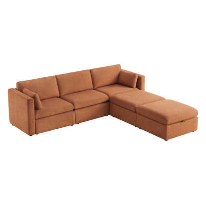 CHITA LIVING-Delaney 5-Piece Modular Sofa Chaise (112'')-Sofas-Fabric-Terracotta-