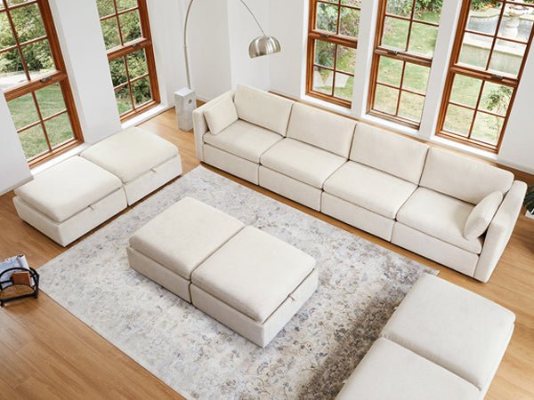 CHITA LIVING-Delaney 6-Piece Modular Sectional (146'')-Sofas-Fabric-Linen-