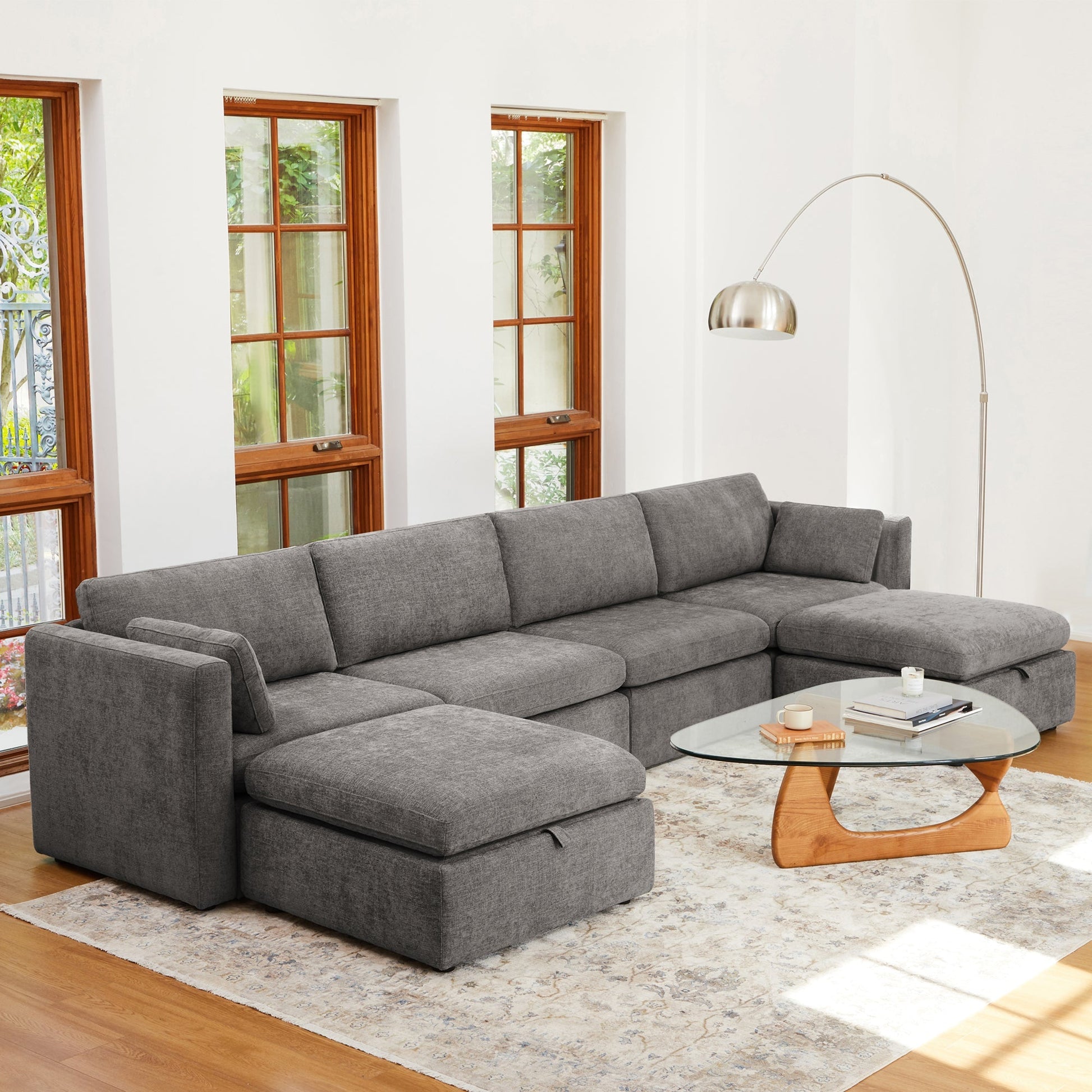 CHITA LIVING-Delaney 6-Piece Modular Sectional (146'')-Sofas-Fabric-Fossil Gray-