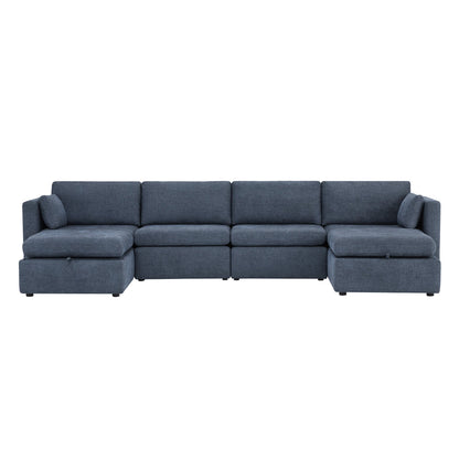 CHITA LIVING-Delaney 6-Piece Modular Sectional (146'')-Sofas-Fabric-Blue-