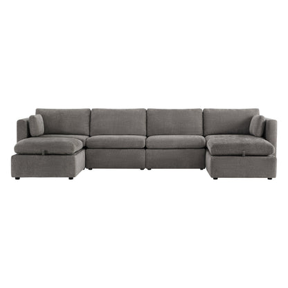 CHITA LIVING-Delaney 6-Piece Modular Sectional (146'')-Sofas-Fabric-Fossil Gray-