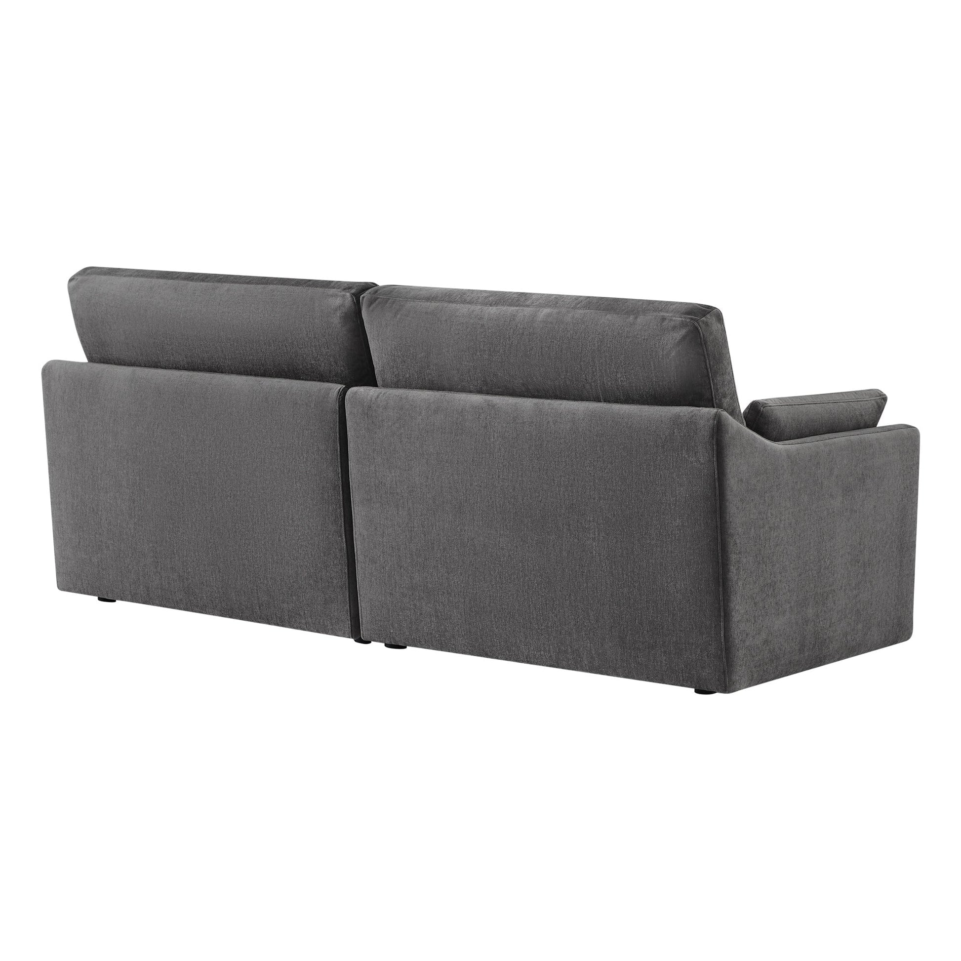 Kenna 2 Seat Modular Sofa back view in gray. Modern, comfortable seating with durable fabric.