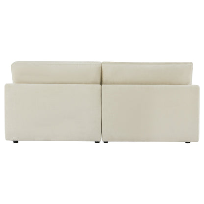 Kenna 2 Seat Modular Sofa in off-white, back view showcasing the fabric, cushions, and structure, modern design.