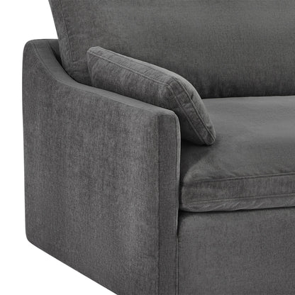 Kenna 2 Seat Modular Sofa in gray fabric, close-up of armrest and cushion detailing.