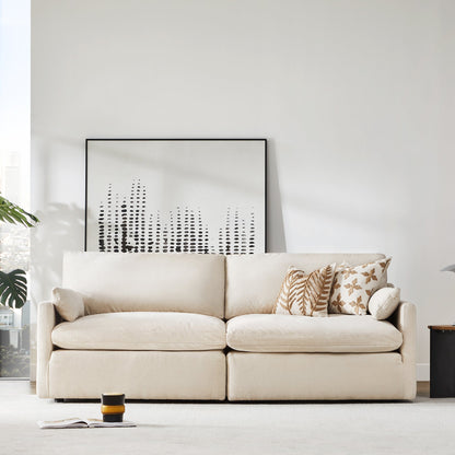 Kenna 2 Seat Modular Sofa in off-white with decorative pillows, modern living room, comfortable seating