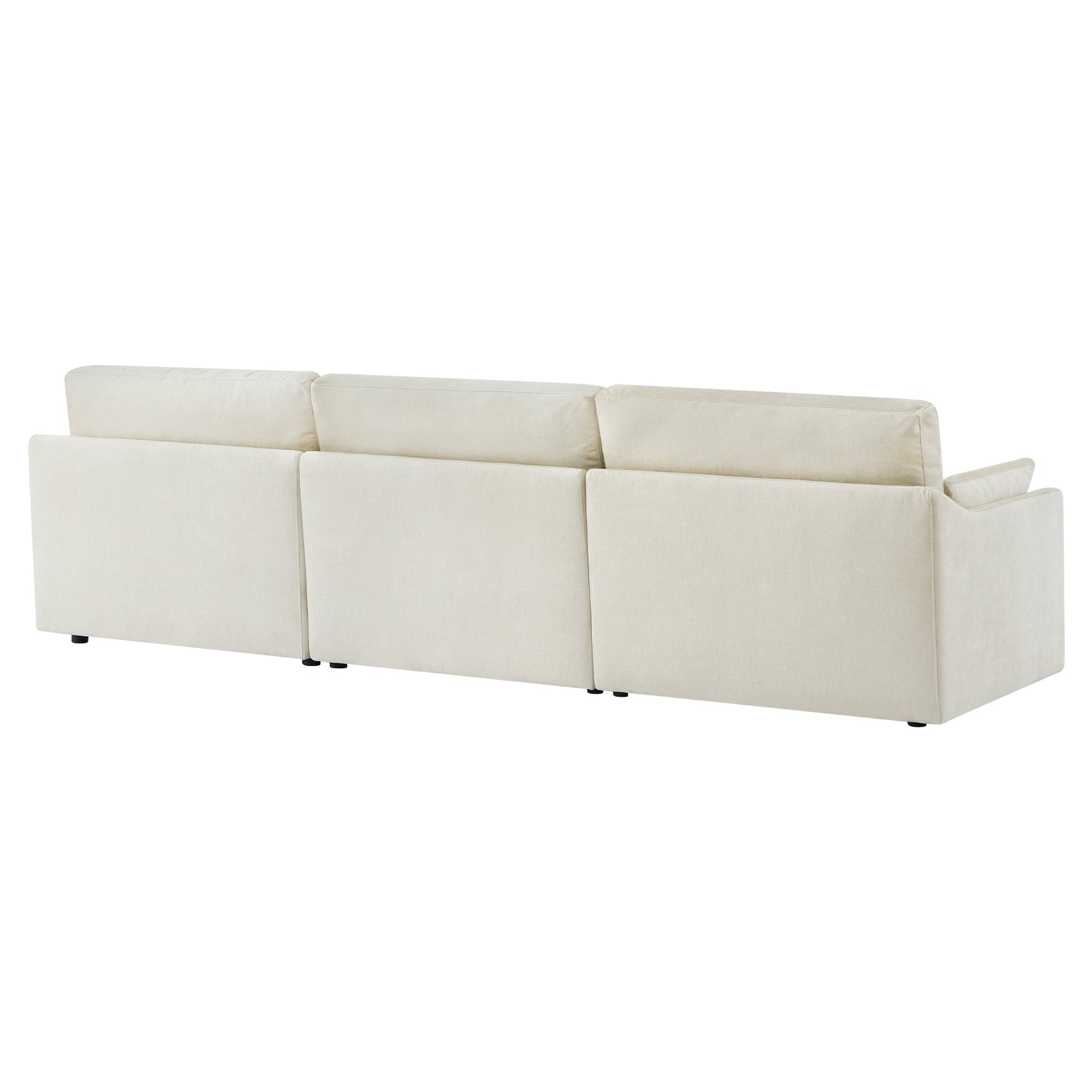 Kenna 3-Seat Modular Sofa back view in beige fabric. Extra deep seating and modern style.