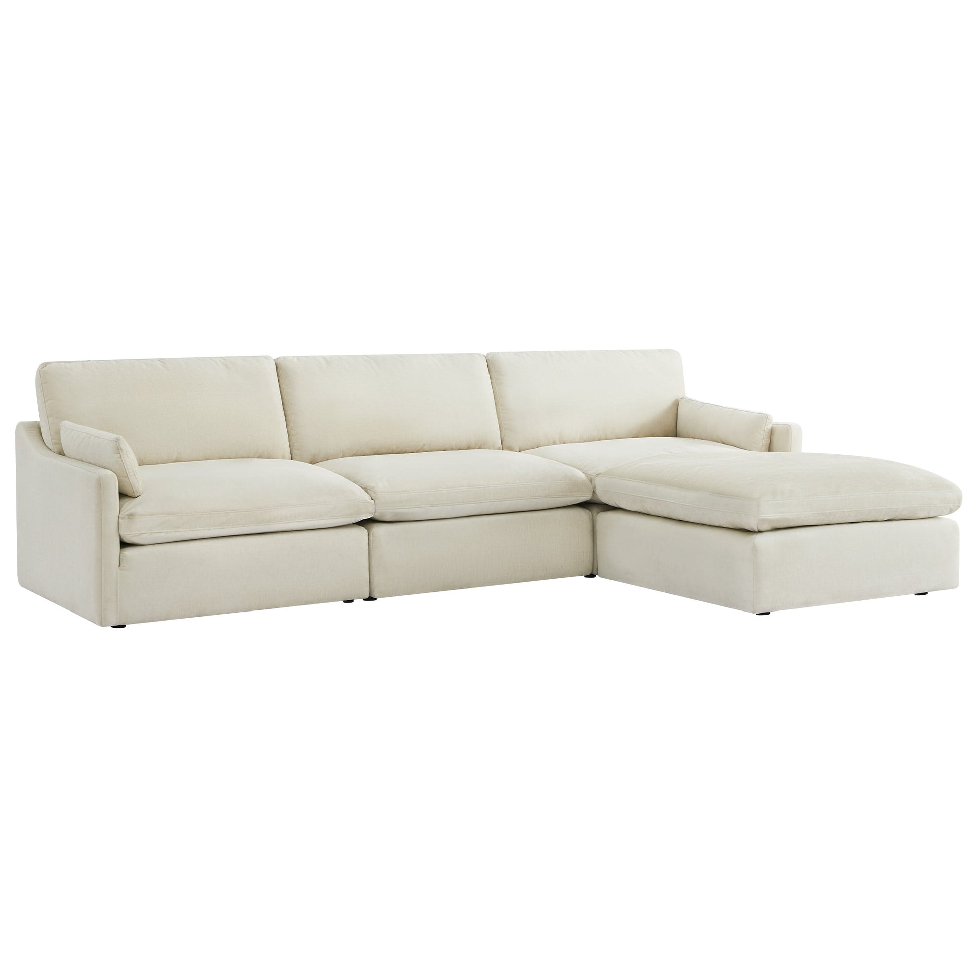 Cream Kenna Modular 4 Seat Sofa-Chaise Sectional, comfortable seating with soft cushions and modular design.