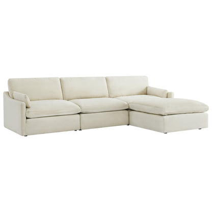 Cream Kenna Modular 4 Seat Sofa-Chaise Sectional, comfortable seating with soft cushions and modular design.