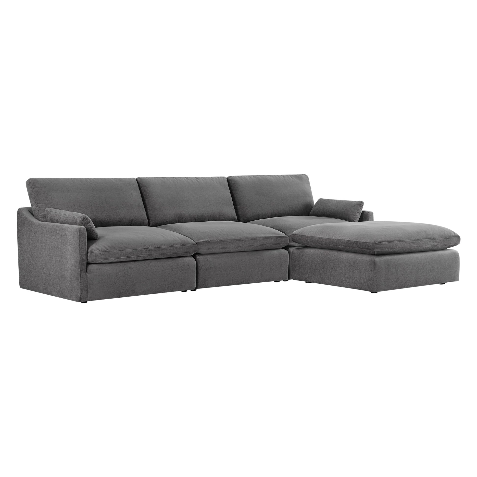 Gray Kenna Modular 4 Seat Sofa-Chaise Sectional, soft cushions, modern living room seating
