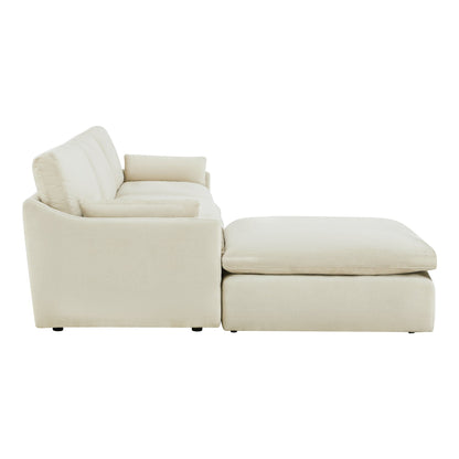 Kenna Modular 4 Seat Sofa-Chaise Sectional in cream, comfortable seating, soft cushions and modular design