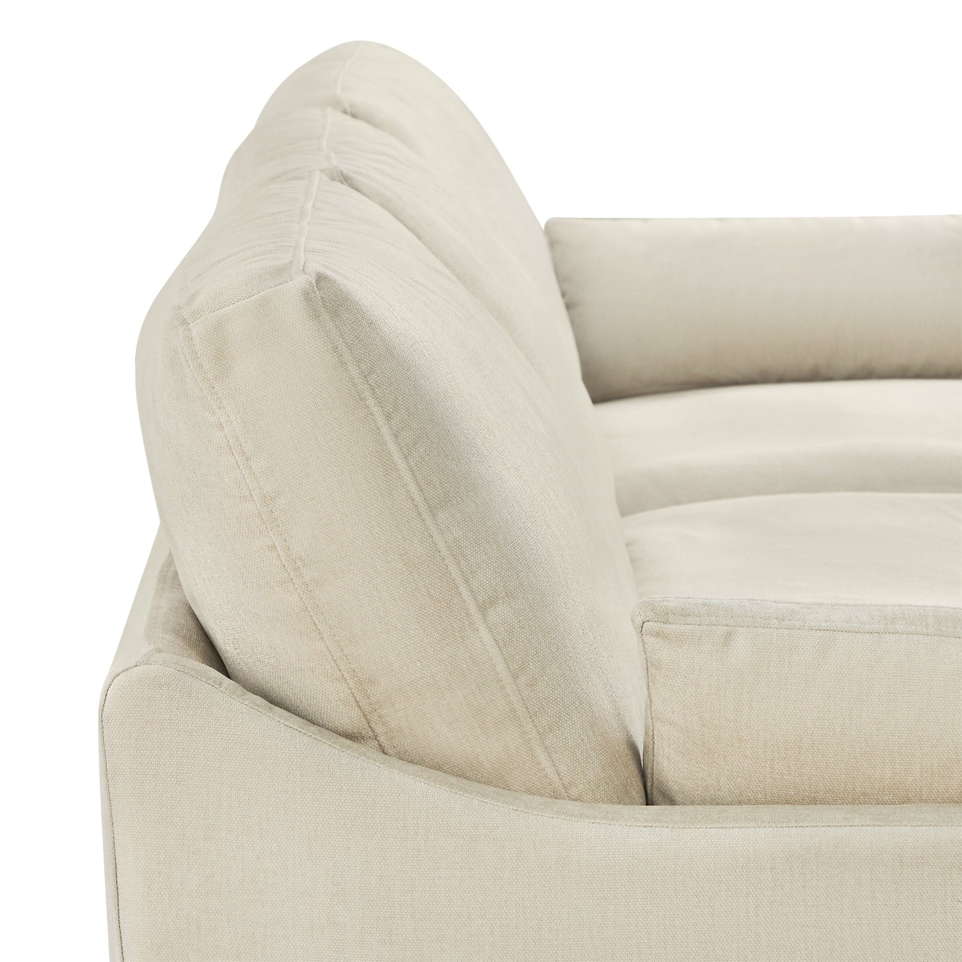 Kenna Modular Sofa-Chaise Sectional in cream, showing fabric detail and soft cushions