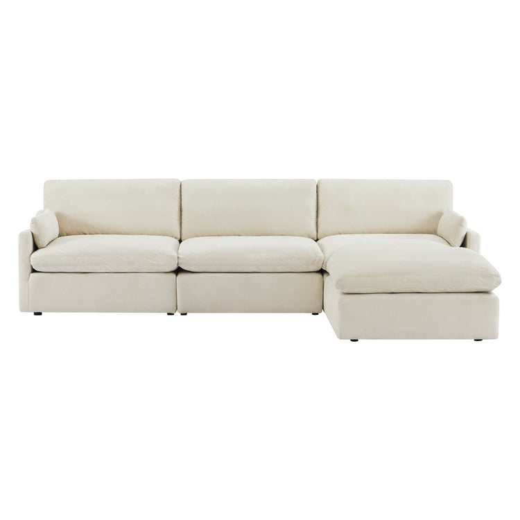 Cream Kenna Modular 4 Seat Sofa-Chaise Sectional, comfortable seating with soft cushions