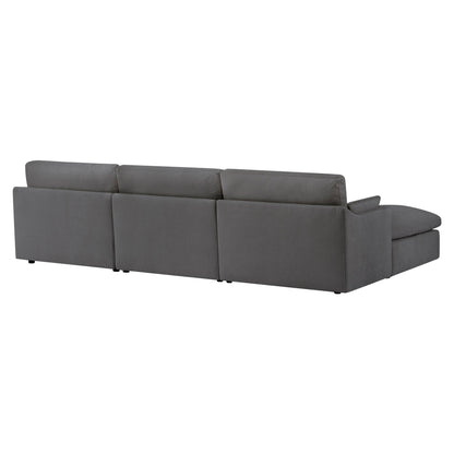 Kenna Modular 4 Seat Sofa-Chaise Sectional in gray, rear view, comfortable seating