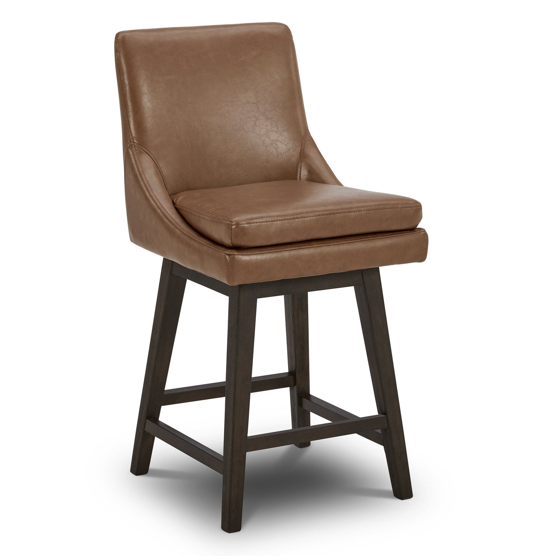 Lissa Swivel Bar & Counter Stool with plush brown leather seat and sturdy wood legs - CHITA Living