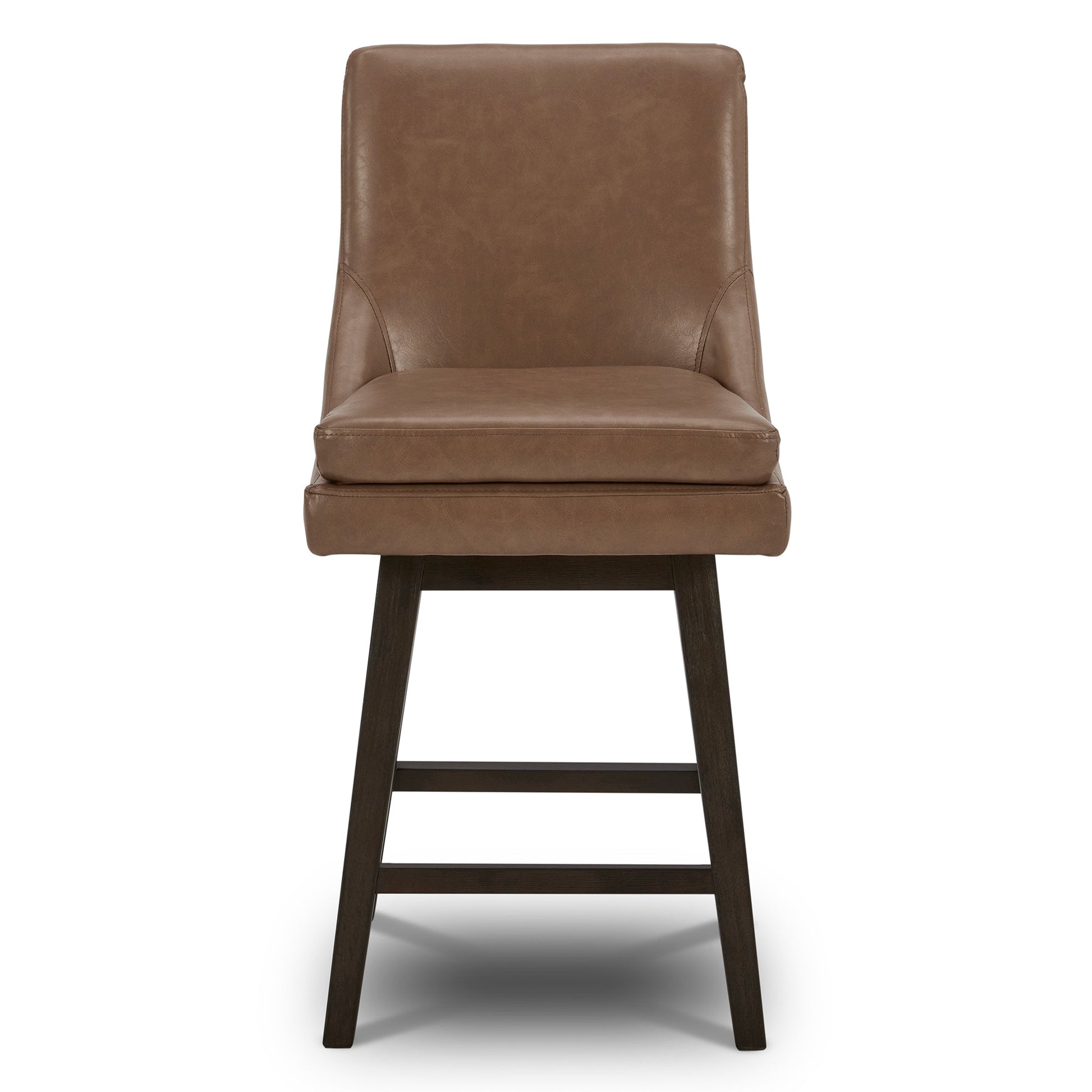 Lissa Swivel Stool featuring a brown leather seat and solid wood legs - CHITA Living